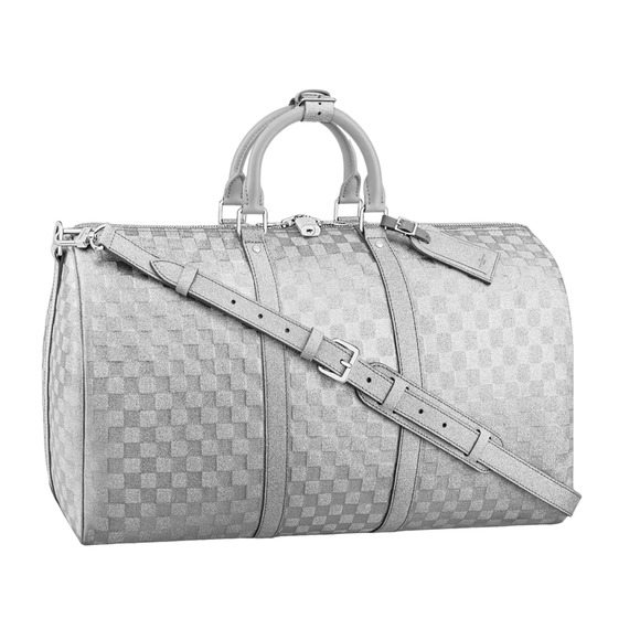 Louis Vuitton Keepall Bandouliere 50 Silver Glitter Damier Weekend Travel Bag - Picture 1 of 11